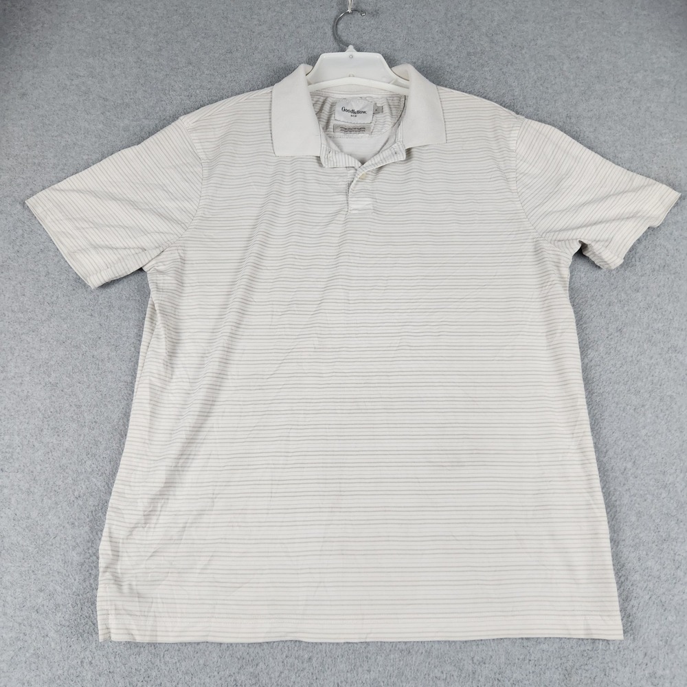 Goodfellow & Co Polo Shirt Mens Large Gray Striped Short Sleeve Golf Performance